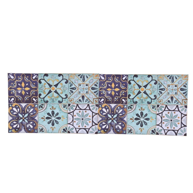 Pegatinas Para Azulejos, Pegatinas Autoadhesivas Para Azulejos De Suelo De Estilo Retro De PVC Para Balcón ANGGREK Verde oscuro con ribete dorado