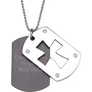 Personalized Planet Double Dog Tag Engraved Stainless Steel Cross Pendant, 20"