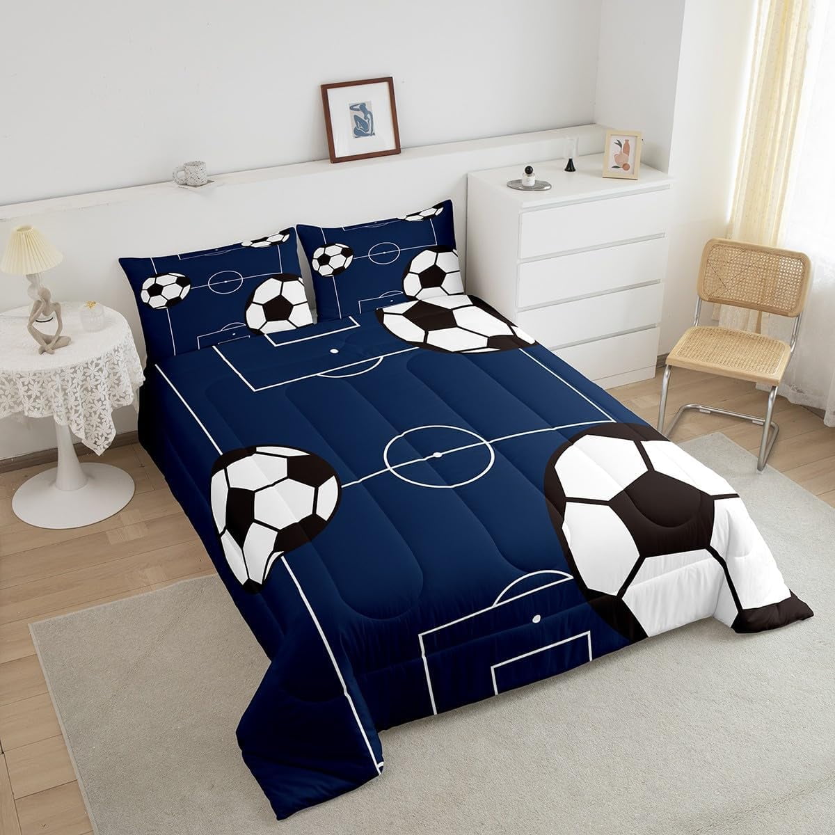 YST Football Comforter Set Full Size Kids Soccer Ball Pattern Comforter for Boys Girls Teens Sports Theme Bedding Set Breathable Football Court Duvet Set Room Decor Quilt Set
