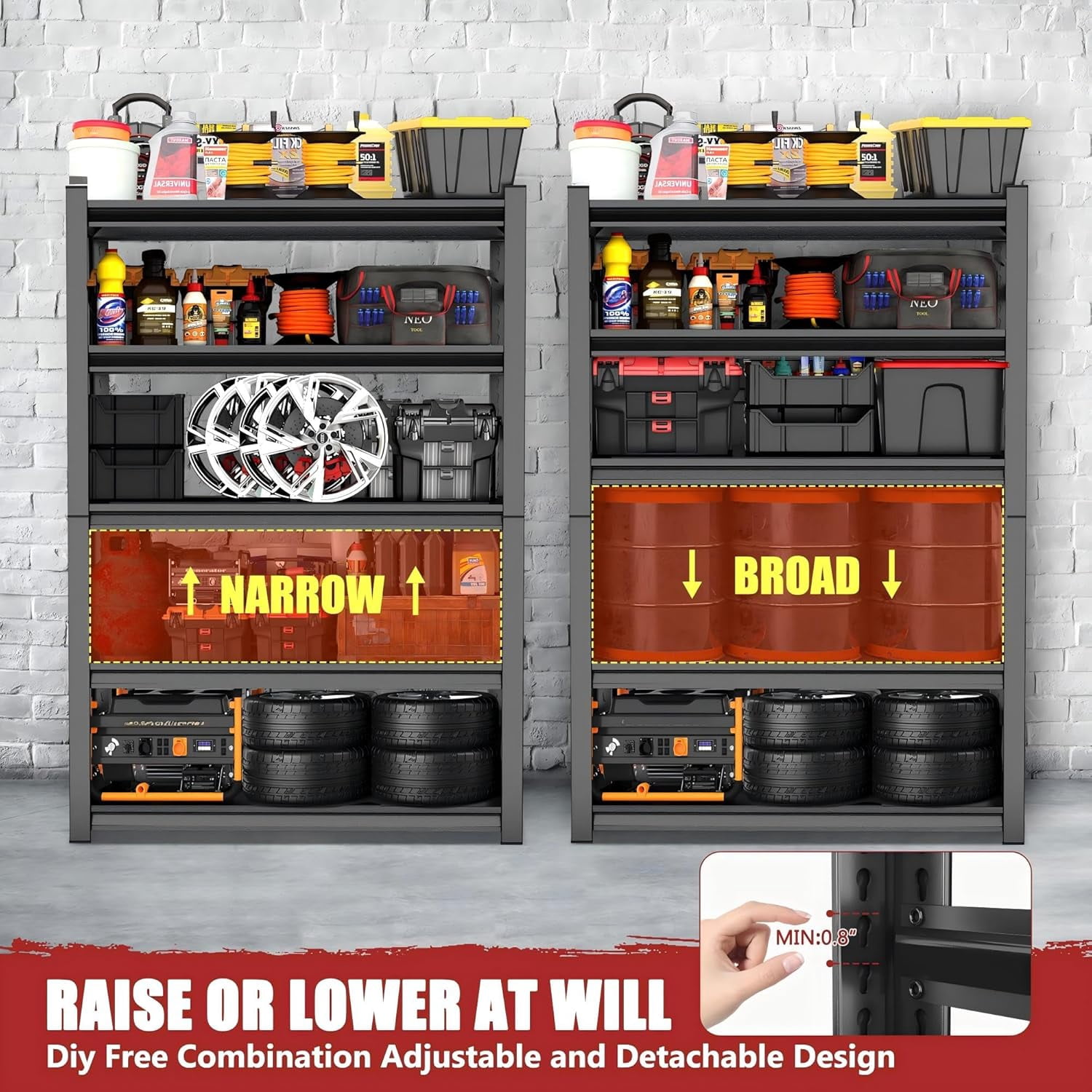 5-Tier Garage Shelves, Adjustable Metal Storage Shelf Rack Organizer for Garage Kitchen Warehouse Pantry Basement