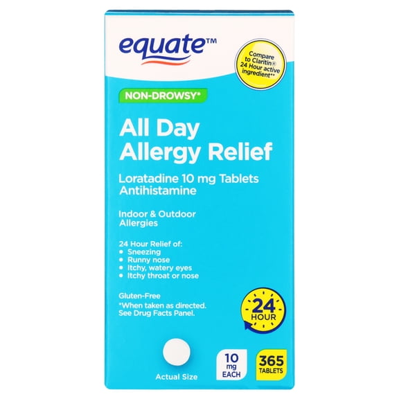 Equate Non-Drowsy All Day Allergy Relief Loratadine 10 mg Tablets Antihistamine, 365 Count, Compare to Claritin® 24 Hour Active Ingredient
