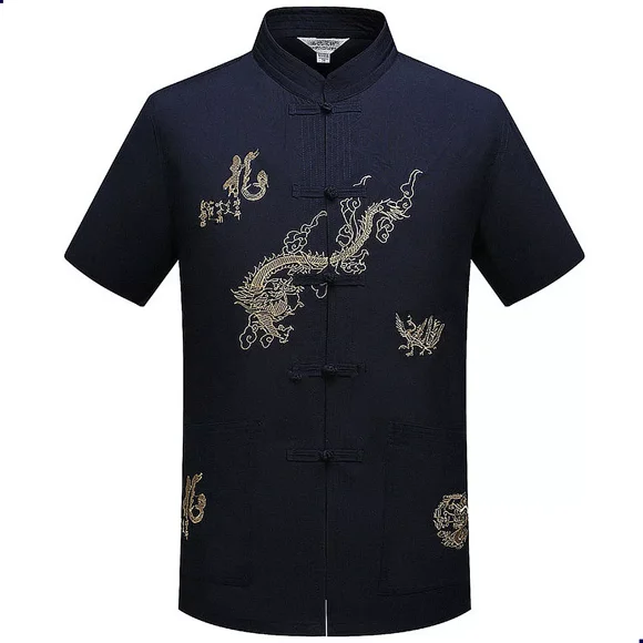 Camisa Hombre Cuello Mao Manga Corta Botón Chino Traje Tang