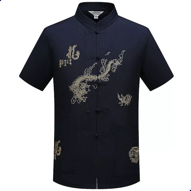 Camisa Hombre Cuello Mao Manga Corta Botón Chino Traje Tang