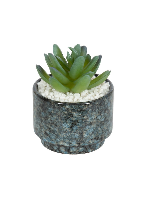 Mainstays 3.9" Artificial Crassula Ovata Succulent Plant in Teal Ceramic Pot