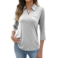 thumbnail image 2 of Women's Polo Shirt 3/4 Long Sleeve Golf Quick Dry T Shirts UPF 50+ Athletic Casual Work Shirts Tops for Women Light Gray L, 2 of 6