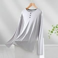 thumbnail image 2 of Dsseng Hauts de Sommeil pour Femmes Amples Simples Blouse Unie à Boutons pour Femmes Confortable Décontractée à Manches Longues Col Ras du Cou Haut de Pyjama pour Femmes, 2 of 4