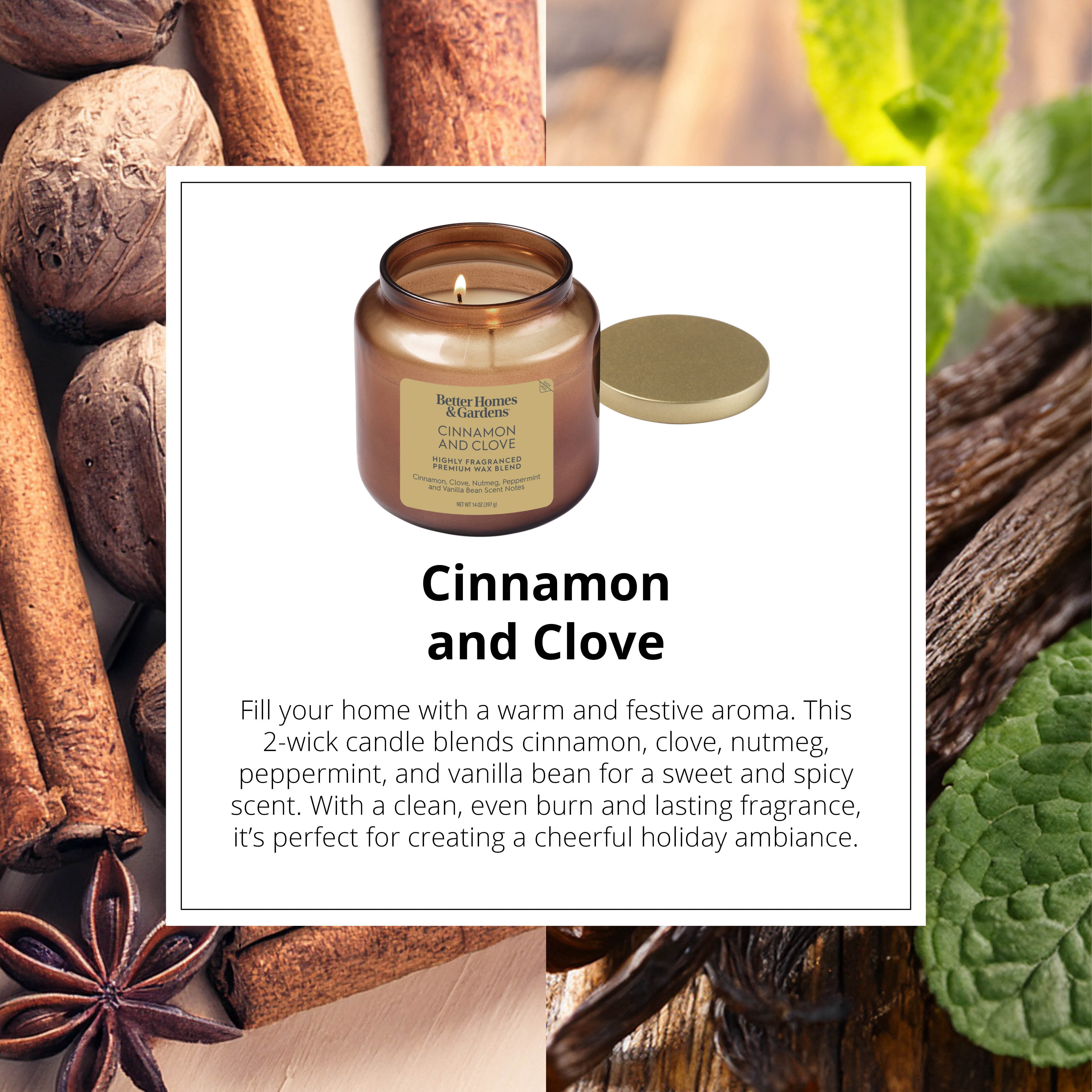 Better Homes & Gardens 2-Wick Bronze Glass Jar Candle with Gold Lid, Cinnamon & Clove, 14oz.
