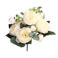 thumbnail image 1 of Ramo de flores 5 cabezas Capullos de rosa artificiales Boda decorativa Tela de seda de plástico Flor falsa, Blanco sidaley  HA6434-01B, 1 of 6