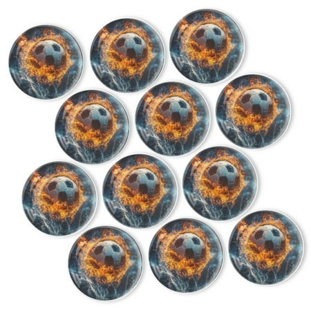 

Strong Refrigerator Magnet Fridge Sticker Football Surrounded By Flames 12Pcs Beautiful Photo Decorative Magnet Set Small Round Crystal Glass Craftwork for Refrigerator Decor