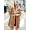 thumbnail image 6 of Lovskoo Womens Fuzzy Fleece Jacket Button Down Lapel Fluffy Shacket Winter Coat Long Sleeve Solid Color Faux Shearling Oversized Jacket Khaki, 6 of 9