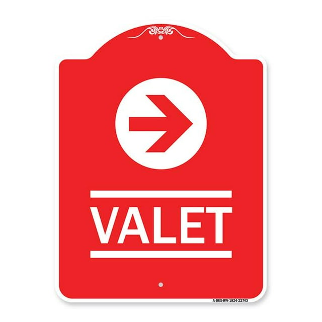 SignMission A-DES-RW-1824-22743 18 x 24 in. Designer Series Sign - Valet Right Arrow , Red & White