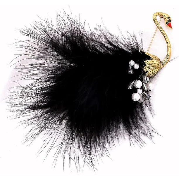 Broche vintage de cisne de plumas para mujeres y niñas, perlas de concha de moda, broches de pájaros de animales negros, pines de solapa, bonitos accesorios de vestir, cumpleaños, Halloween, Navidad,