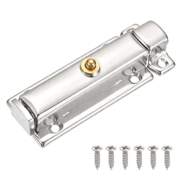 Pasador de cierre de resorte Uxcell, 3.3 x 1.2 pulgadas, cerrojo deslizante de acero inoxidable para puerta de seguridad con tornillos para puertas interiores de inodoro y armarios, plata