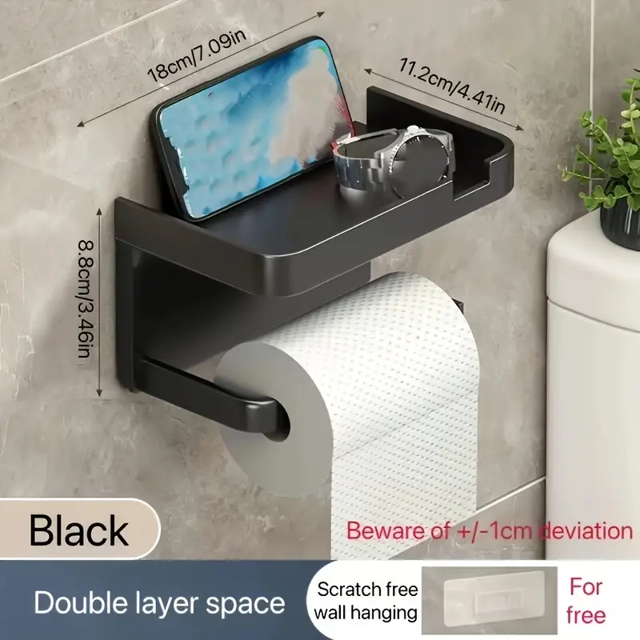 Soporte de papel higiénico montado en la pared, plástico ABS duradero, sin taladro, estante de pañuelos adhesivo, estante de almacenamiento para ahorrar espacio, materia impermeable