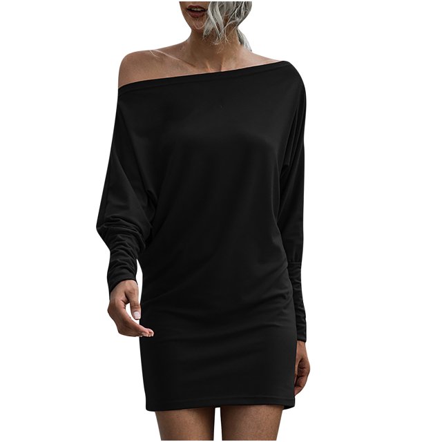Vestido de cadera envuelto sexy de cintura media de color sólido con cuello inclinado de moda para mujer Fridja qw67