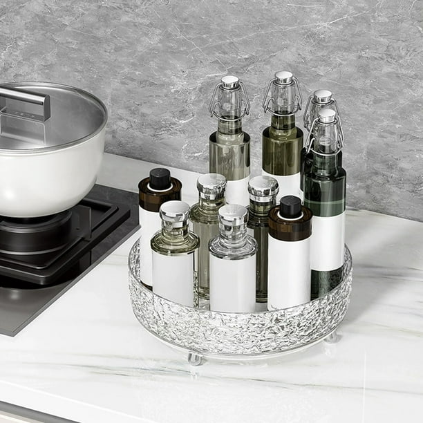 Organizador giratorio de 360° para cocina | Bandeja giratoria de plástico transparente para armario, despensa y refrigerador | Especiero y almacenamiento de condimentos | 23 x 23 x 8,7 cm