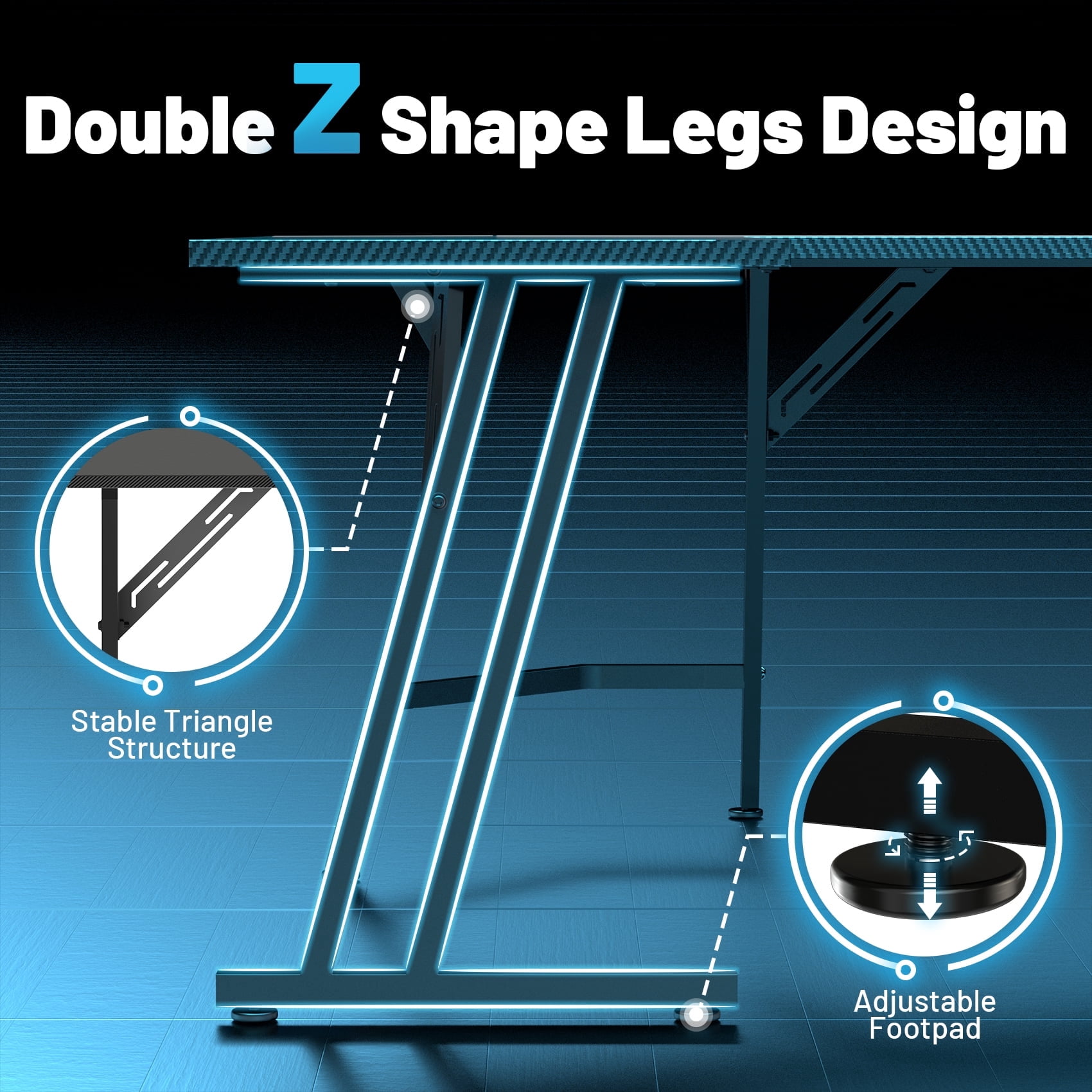 HLDIRECT 51 inch L Shaped Gaming Desk with Monitor Stand and LED Lights, Corner Computer Desk, PC Gaming Table