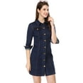 thumbnail image 3 of Vestido Camisero De Mezclilla Hasta La Rodilla Con Manga 3/4 Y Botones Vintage Para Mujer Azul profundo S, 3 of 6