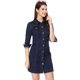 thumbnail image 3 of Vestido Camisero De Mezclilla Hasta La Rodilla Con Manga 3/4 Y Botones Vintage Para Mujer Azul profundo S, 3 of 6