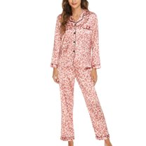 Women's Long Sleeve Pajama Set 2 Piece Pjs Lightweight Soft Fall Cool Pajamas Summer Satin Button Up Style7 Large