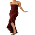 thumbnail image 2 of Womens Été Longue Skinny Sling Robe Couleur Unie Irrégulière Fendue Ourlet Robe, 2 of 7