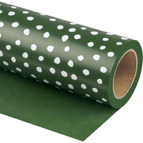 CozyNestFinds Reversible Wrapping Paper - Mini Roll - 17 Inch X 33 Feet - Dark Green and Delicate Polka Dots Design for Birthday, Holiday, Wedding, Baby Shower
