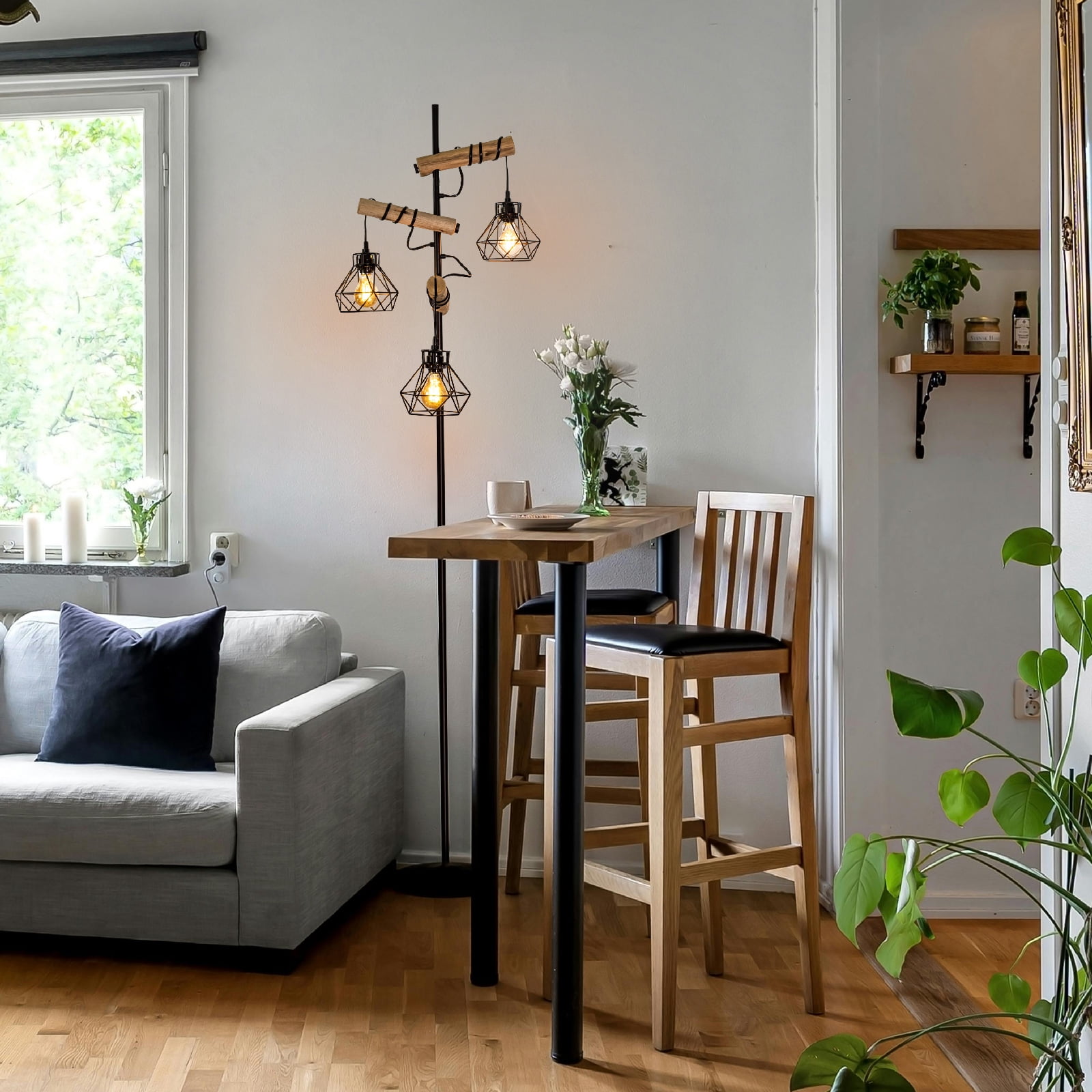 Industrial Floor Lamps for Living Room with 3 metal shades Tall Lamp for Bedroom, Home Office, 70"