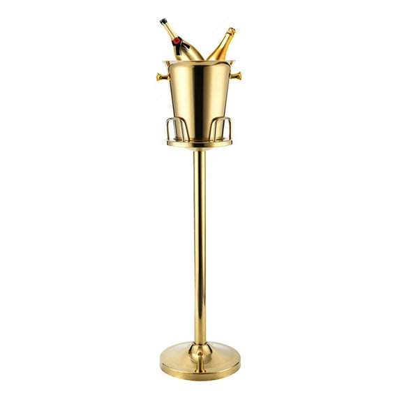 Floor Standing Champagne Bucket Wine Cooler Ice Gift Stainless Steel Gold Round Carrying Handles 5L Gold Champagne Holder Stand for Parties KTV Pubs Clubs