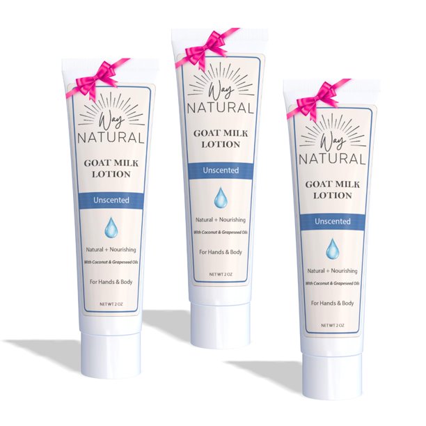 Way Natural Loción de leche de cabra tamaño de viaje sin perfume – Set de regalo de loción/a granel – Loción cremosa para manos y cuerpo para aliviar la piel seca – Crema de manos de leche de cabra re