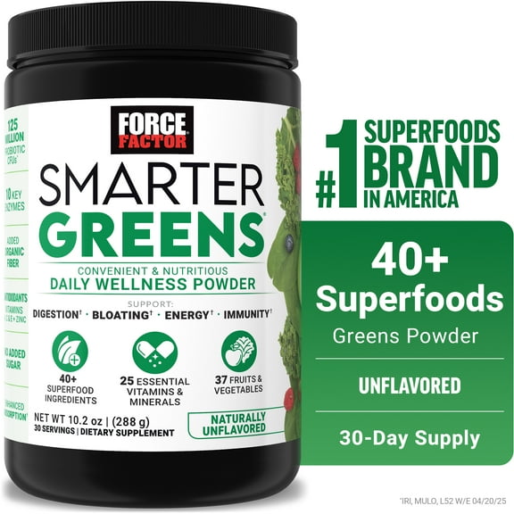 Force Factor Smarter Greens Daily Wellness Greens Powder for Gut Health and Energy, 30 Servings