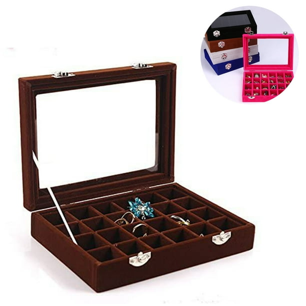 Clear Lid Velvet 24 Grid Jewelry Tray Transparent Jewelry Display