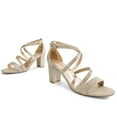 thumbnail image 3 of BURUDANI Women's Ankle Strap Dress Pump Low Chunky Heel Sandals GOLD/GLITTER Size 11, 3 of 8