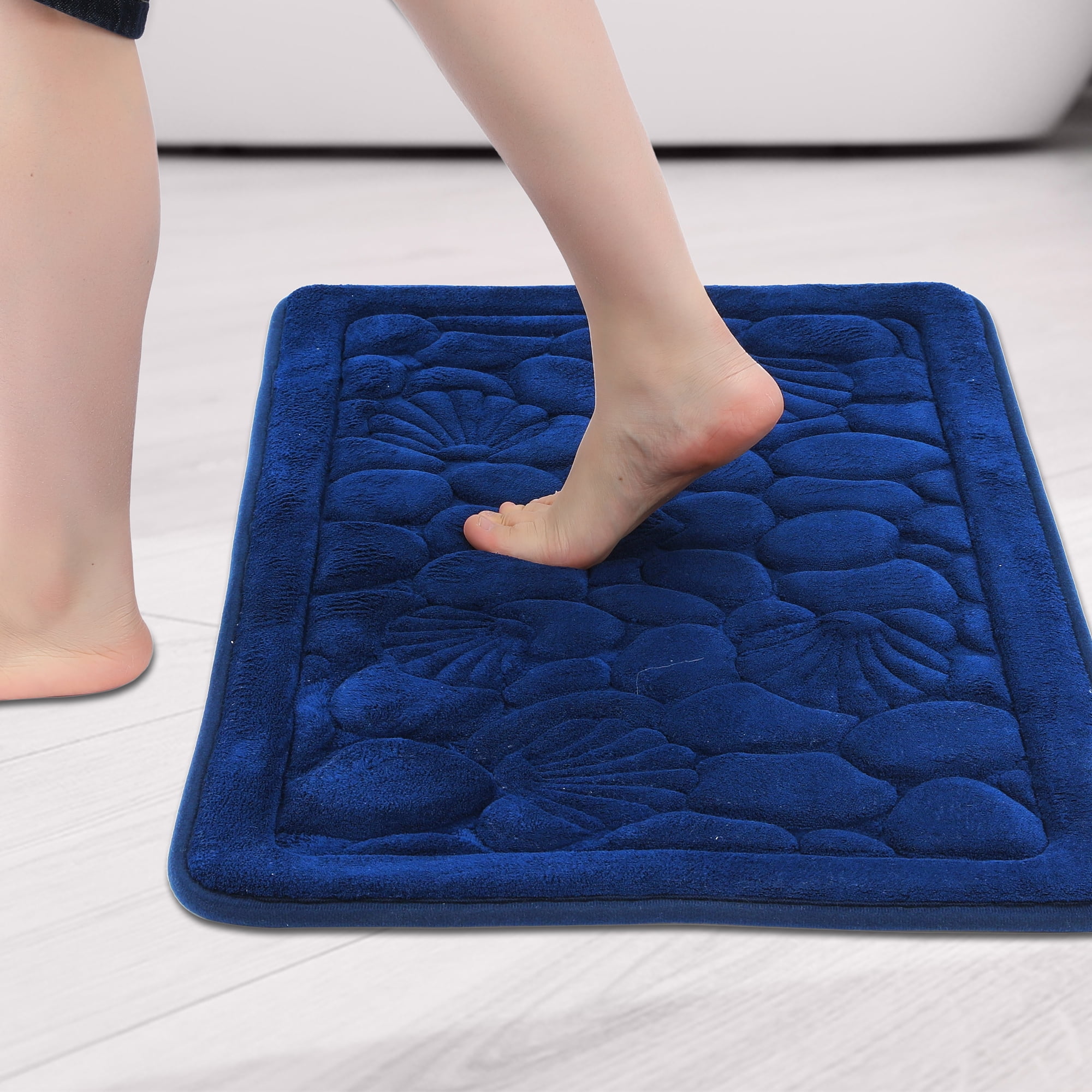 Unique Bargains Shell Pattern Bath Mat Memory Foam Non-Slip Bath Rugs Dark Blue 20" x 32"