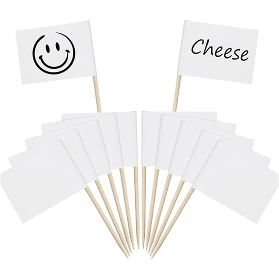 100 Pcs Toothpick Flags,Food Labels For Buffet,Pure White Toothpick Flag Cupcake Decoration,Theme Party Decoration Flag,Cupcake Toppers,Blank Markers for Cheese,Cupcakes