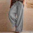 thumbnail image 5 of WULMLEO Womens Wide Leg Linen Pants Summer Boho Flowy Elastic Waist Trousers Baggy Side Slit Fringed Hem Bottoms with Pockets Gray XL, 5 of 5