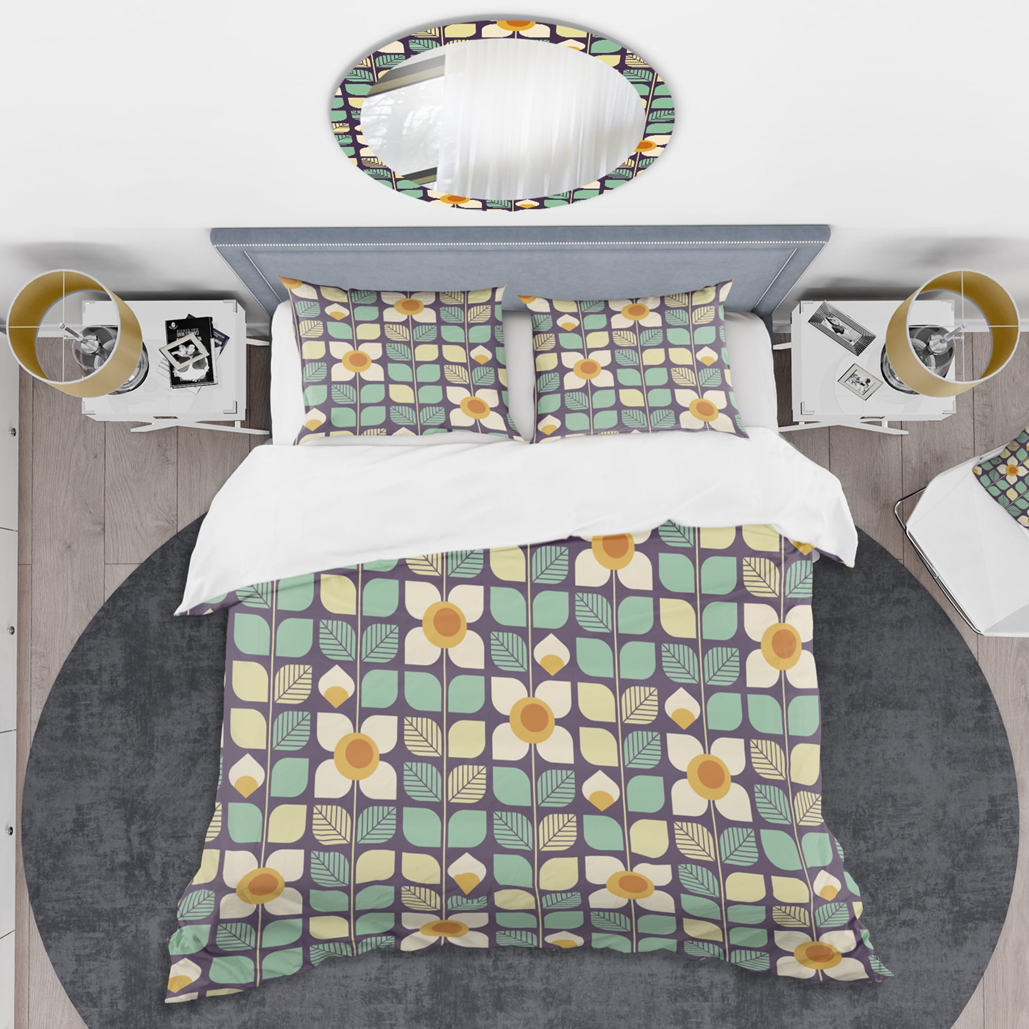 Designart 'Botanical Retro Design III' Mid-Century Modern Duvet Cover Set