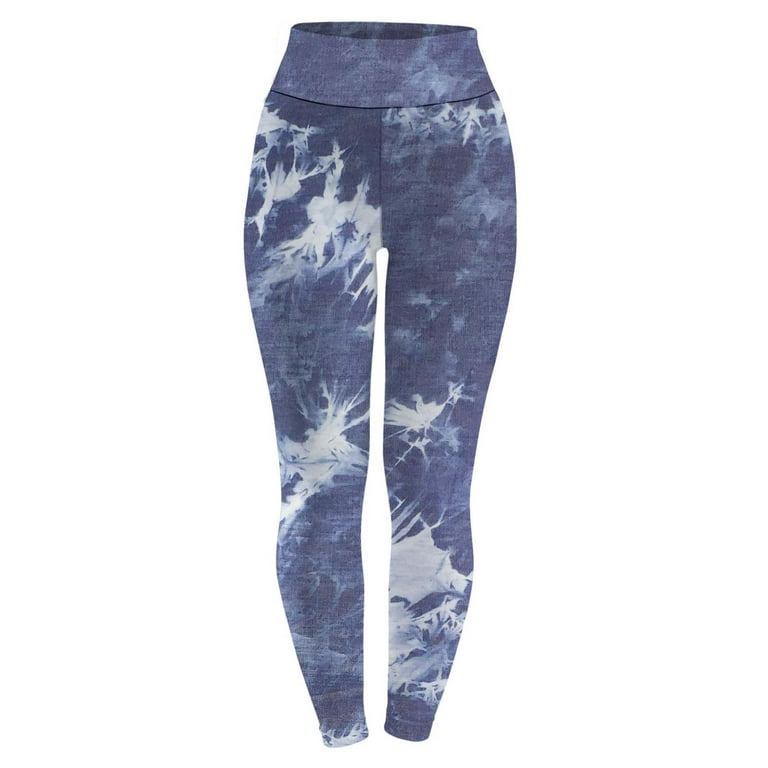 Navy Blue Tie Dye High Waisted Yoga Pants with Pockets Tummy
