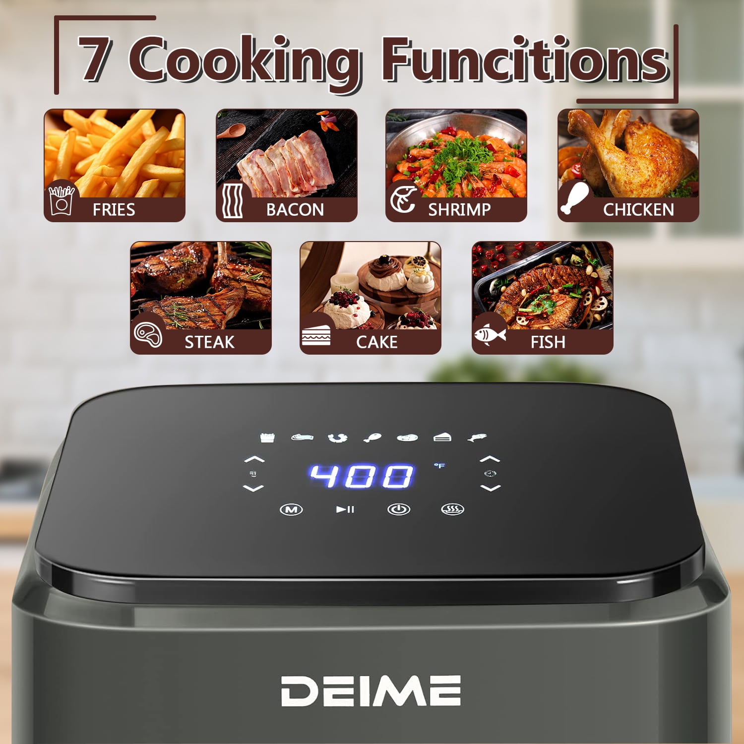 DEIME Air Fryer 4.2 QT Oilless Hot AirFryer 1200W Healthy Cooker Small Oven with 7 Presets, Digital (图5)