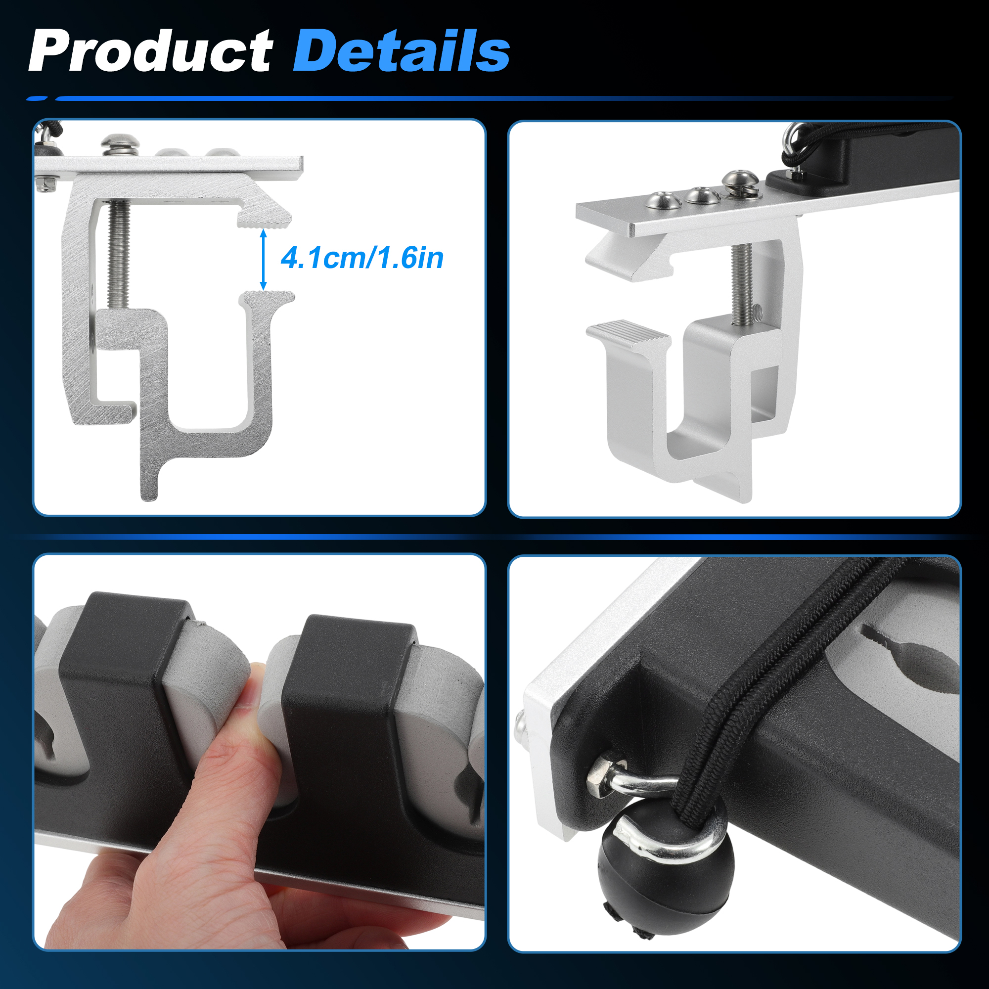 Unique Bargains Fishing Rod Holder with C-Clamp Mount Black Silver Grey