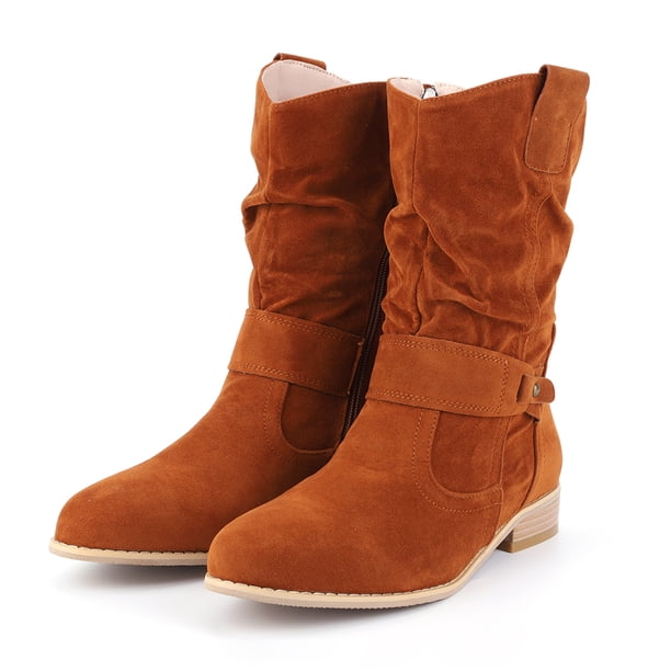 Botas Occidental Zippe Cortas Cómodas Gamuza Botines Mujer Antideslizantes Ligeros para Otoño Invierno Rojo