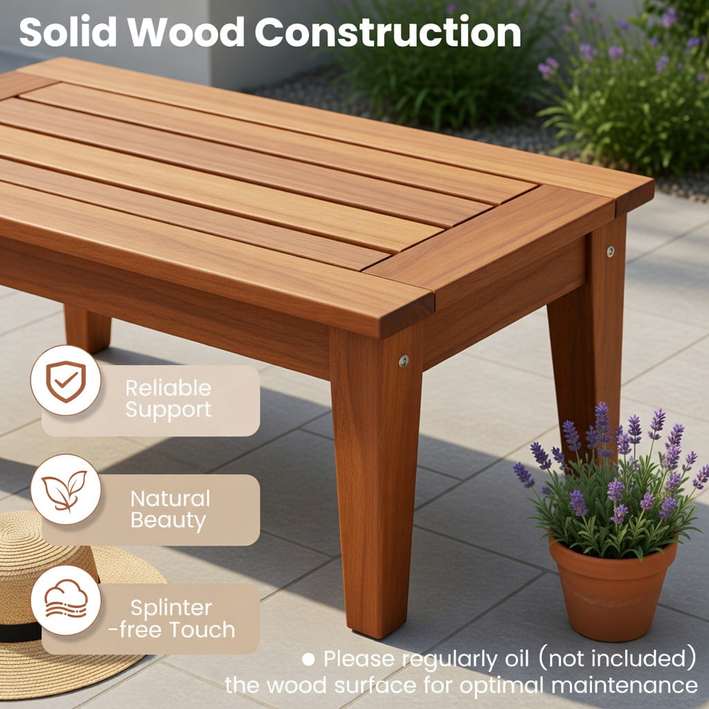 Hommoo Wood Outdoor Patio Bench for 2 People, Backless Slatted Garden Bench with Reinforced Frame, Easy 5-Minute Assembly, Perfect for Porch, Deck & Backyard, Natural