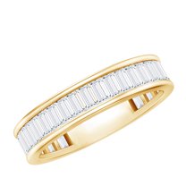 Rosec Jewels Certified Baguette Moissanite Half Eternity Band - Mens Wedding Band - D-VS1 Quality - with Jewelry Box, 18K Yellow Gold, US 8.00