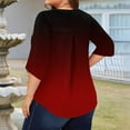 thumbnail image 4 of Abcomgle Womens Tops Plus Size 4x-5x Summer 3/4 Sleeve Tunic Tops Gradient Graphic T-Shirt V Neck Tshirts Loose Casual Blouses S,Wine, 4 of 5