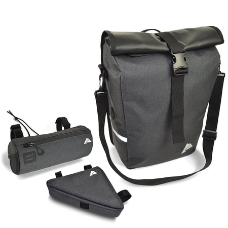 Ozark Trail 3-Piece Bicycle Bag Set Handlebar Frame and Pannier Bags