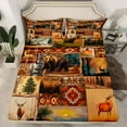 thumbnail image 2 of Homewish Woodland Animal Bear Queen Sheet Sets,Rustic Western Aztec Flat Sheet,Country Farmhouse Lodge Queen Fitted Sheet For Boys Teens,Ultra Soft Home Decor,4pcs, 2 of 7