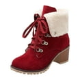 thumbnail image 4 of Winter Snow Combat Boots for Women 2025 Fashion Fleece Lined Warm Chunky High Heels Mid Calf Dress Ankle Booties, 4 of 8