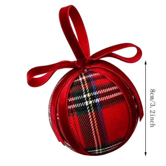 Christmas Tartan Plaid Ball Ornaments ,Vintage Buffalo Plaid Fabric Balls Xmas Tree Hanging Ornaments Rustic Farmhouse Gingham Hanging Home Decoration for Holiday 3.15 Inch, Red