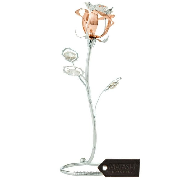 Matashi Chrome and Rose-Gold Plated Rose Flower Tabletop with Clear Crystals Metal Decorative Home DÃ©cor Ornament for Birthday, Anniversary,Valentine Day