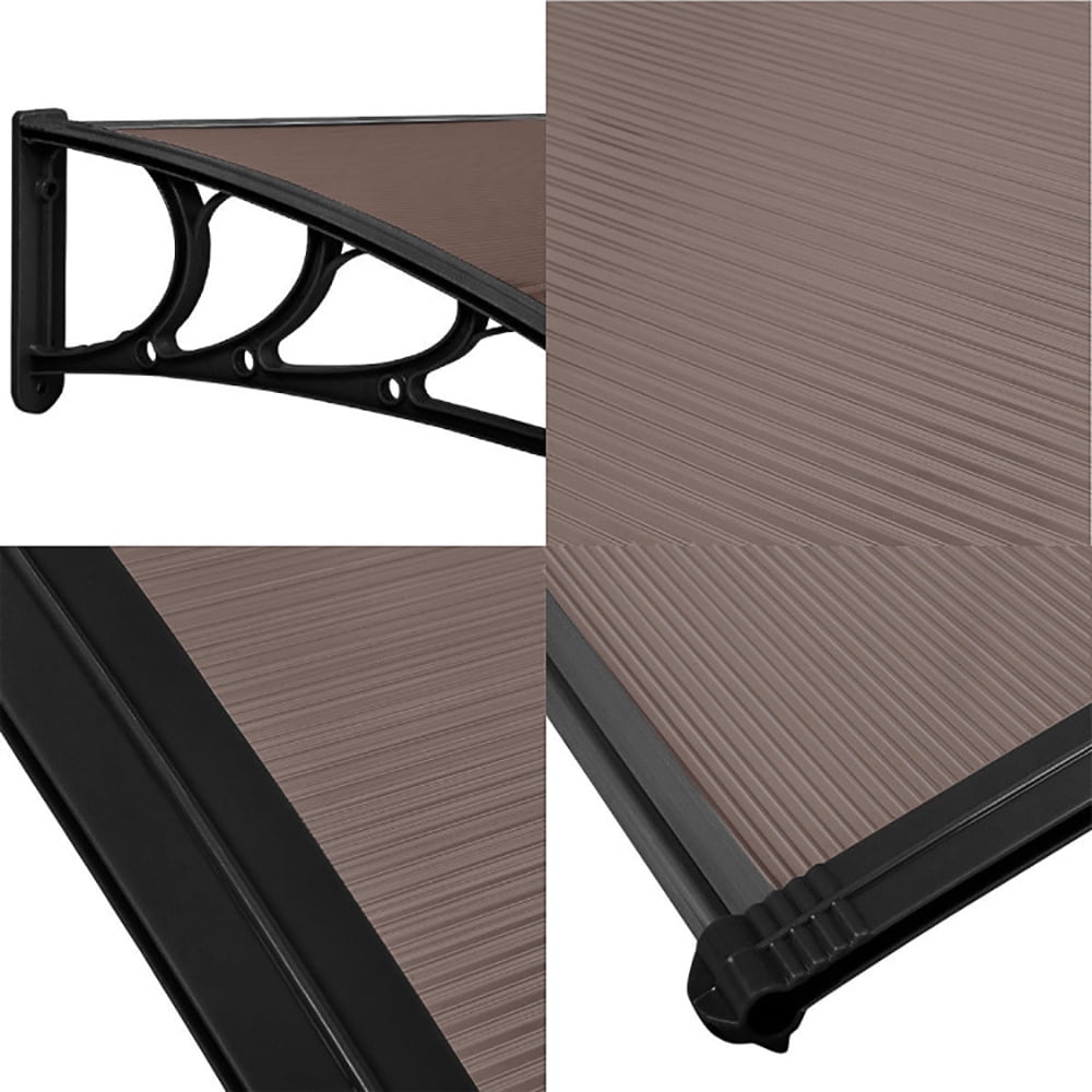 Aimee Lii 40 x 40 Inch Outdoor Polycarbonate Front Door Window Awning Canopy, Outdoor Awning for Patio, Brown