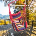 thumbnail image 2 of Macrame Hammock Chair Rope Swing, 550 Lbs Capacity, Two Cushions & Portable Steel Spreader Bar for Indoor/Outdoor,Rainbow Stripes, 2 of 9